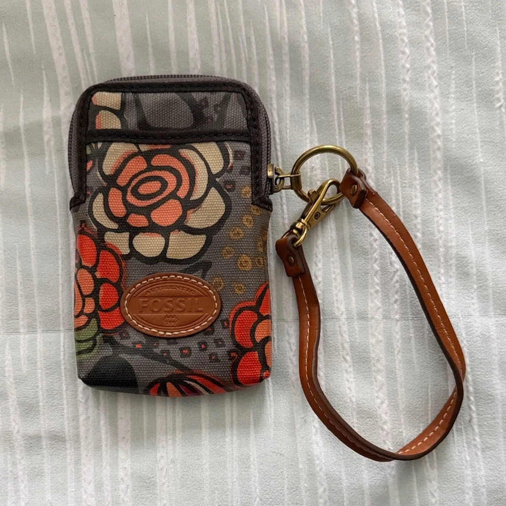 Fossil Floral Phone Holster with Strap - Black and Brown